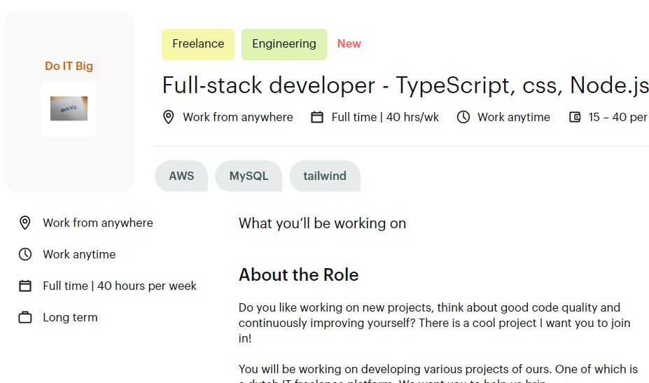 elruloinforma's tweet photo. Work from anywhere #work
15 – 40 per hour Freelance Engineering #engineering #freelance
Full-stack developer - TypeScript, css, Node.js, high code quality!
#developer #quality #TypeScrip #Node.js
Apply as a Talent here link, fill all form with u skills
https://t.co/AqeUe3r6dG https://t.co/E8mSbZQ8bn