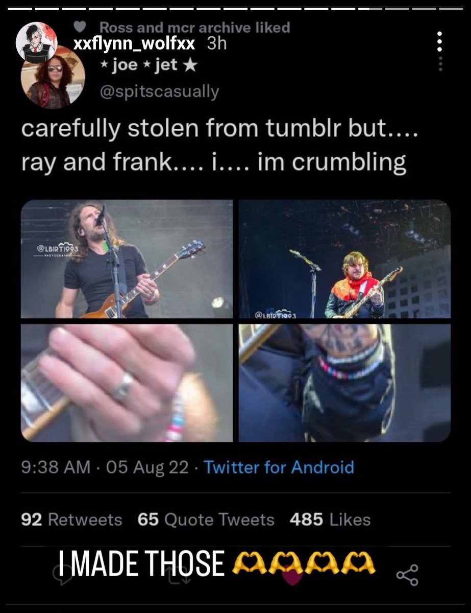 mcr_lore's tweet photo. a fan gave ray and frank “trans rights” bracelets when they met and both wore them at the show ❤️ https://t.co/tqGAh1y64Q