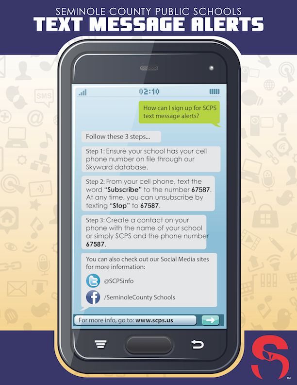 SCPS Families, if you wish to receive "Text Message Alerts" from the district throughout the 2022-2023 school year, follow the steps listed below.  You can "Subscribe" or "Unsubscribe" at any time.