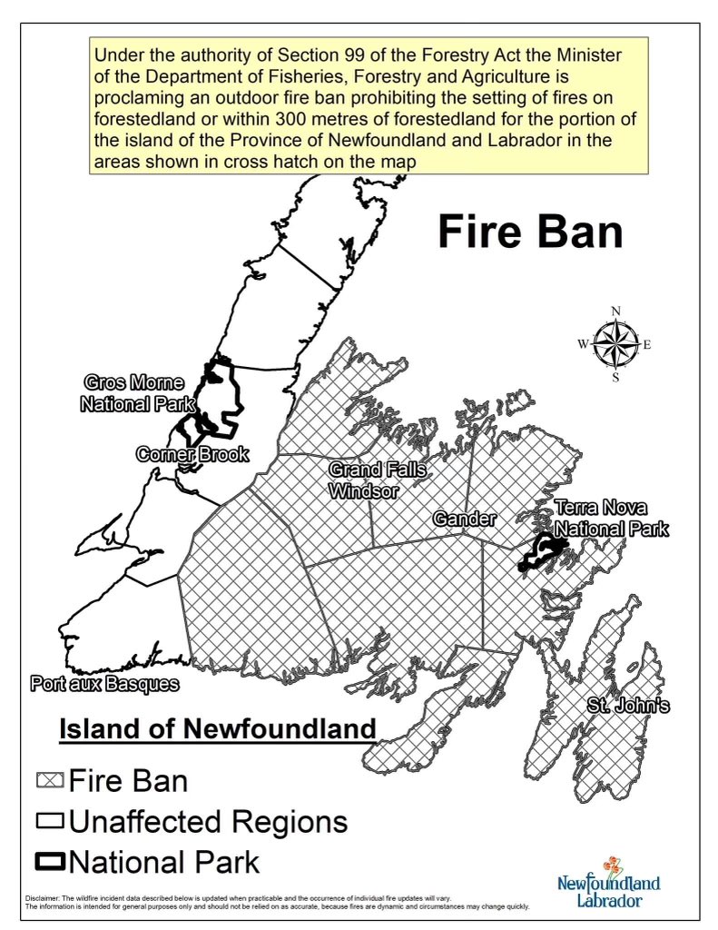 BayRobertsFire's tweet photo. A fire ban has been implemented by Dept of Fisheries, Forestry, and Agriculture until August 16th. Only propane burning units allowed. https://t.co/8Kjj81NbWy