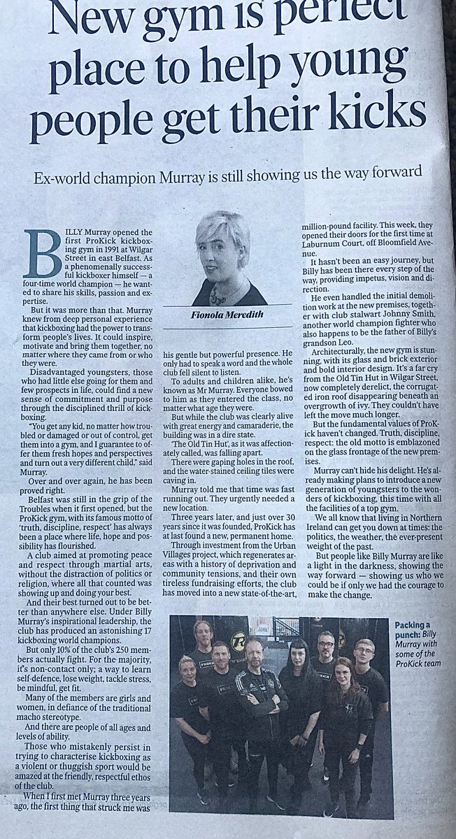 Fionola Meredith meets and talks with Billy Murray. 
Her article is in tonight’s Belfast Telegraph 
#theprokickway #urbanvillagesni #thrivingplaces
