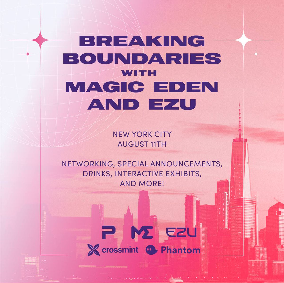 MagicEden's tweet image. [ a n n o u n c e m e n t ]

Breaking Boundaries with @ezu_xyz.
August 11th, NYC.

This is an invite-only event with top industry leaders, creators, community members, and more!