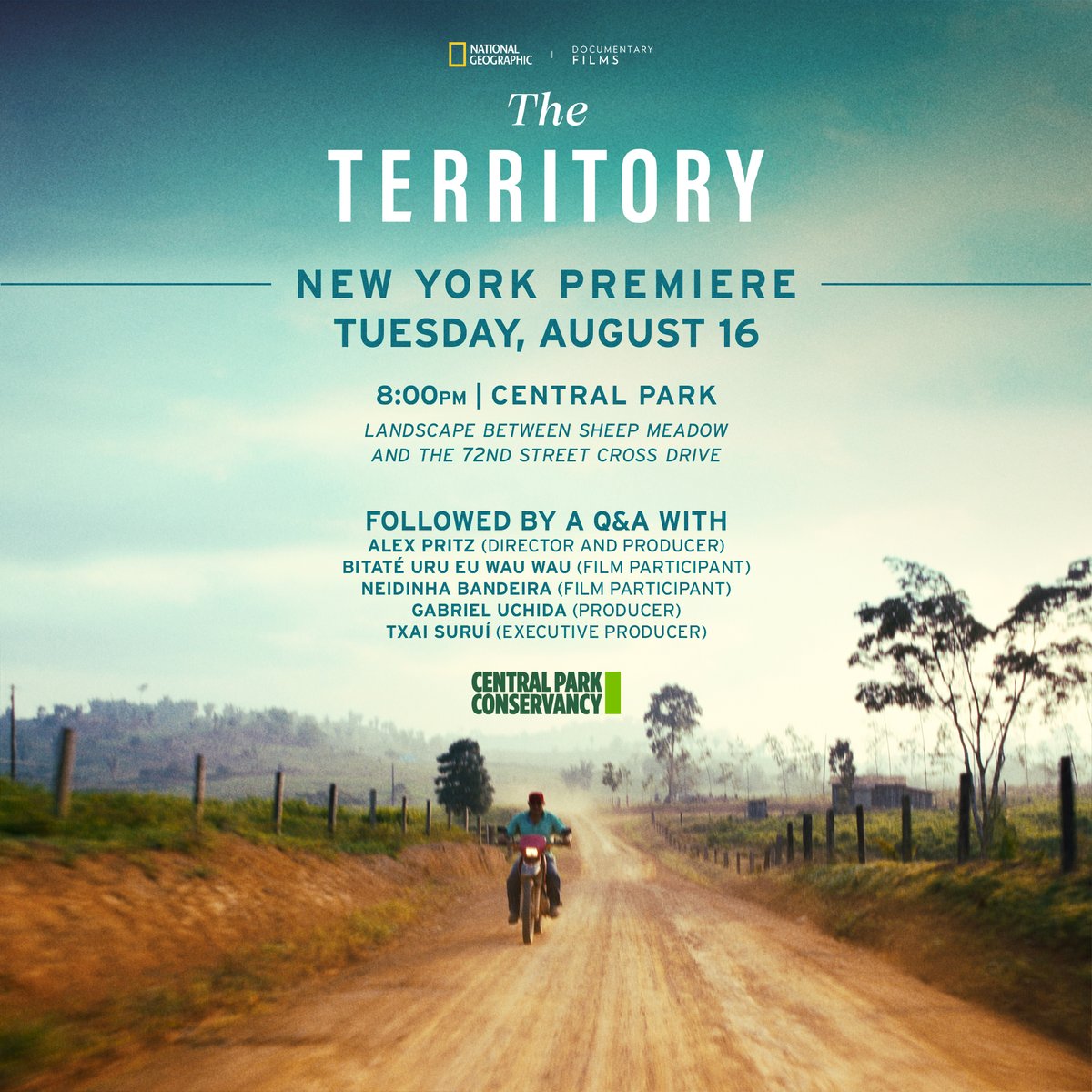 New Yorkers! Come see The Territory in Central Park on Aug 16 

The Territory provides an immersive on-the-ground look at the tireless fight of the Indigenous Uru-eu-wau-wau people against the encroaching deforestation brought by farmers &amp; illegal settlers in the Brazilian Amazon