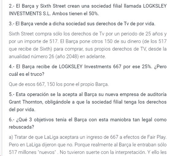La Liga no está dispuesta a aceptar este trilerismo contable de Laporta. 
El Barça pone 150 Millones de los 667 M que recibe por vender sus ingresos de derechos de tv para los próximos 25 años. Y ¿ hay socios del Barça y auditores que acepten esto ?
Vía <a href="/deportescope/">Deportes Cope</a>