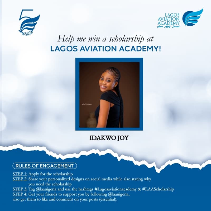 Ojay93381954's tweet photo. thrilled about the opportunity to be awarded a scholarship to help fulfil my dream and I will prove that I do have what it takes to not only be a successful student but an outstanding flight attendant.

Help like comment 
 @LAA_Nigeria 
#lagosaviationacademy #LAASchloarship https://t.co/DR3YFMsZYI