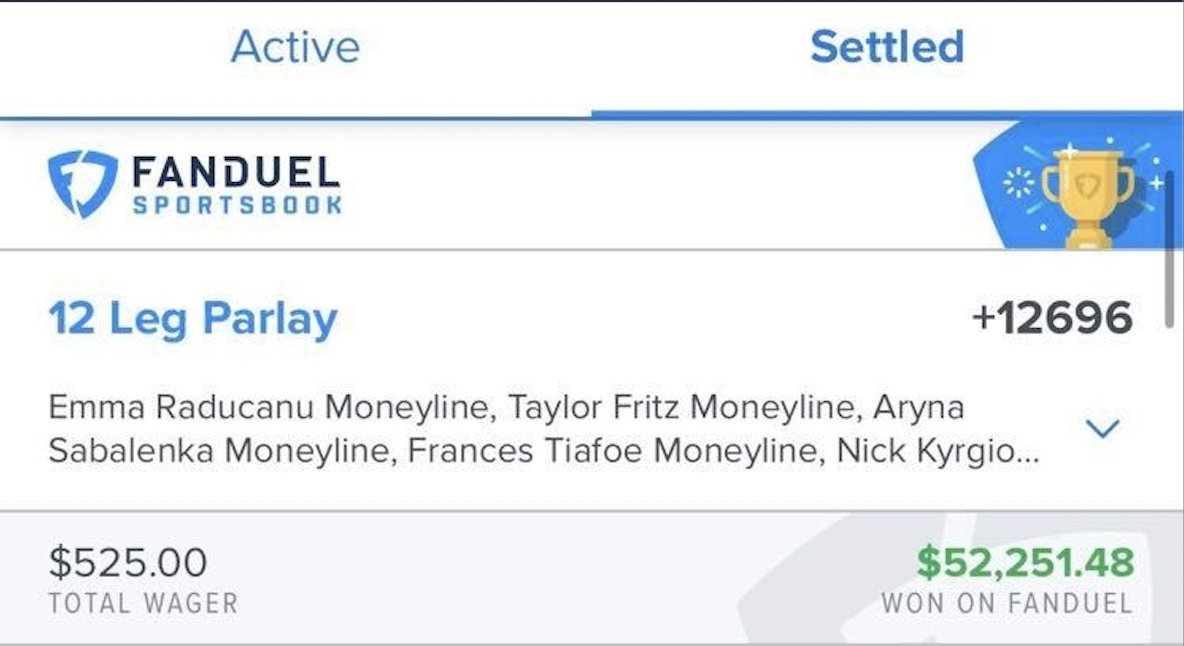 FDSportsbook's tweet image. NAHHHHH, THIS IS WILD 🤯

$525 ➡️ $52.2k 

This bettor put together an absolutely 𝗜𝗠𝗠𝗔𝗖𝗨𝗟𝗔𝗧𝗘 parlay to bring home a massive payday 💰

(via @A_Ciolli)