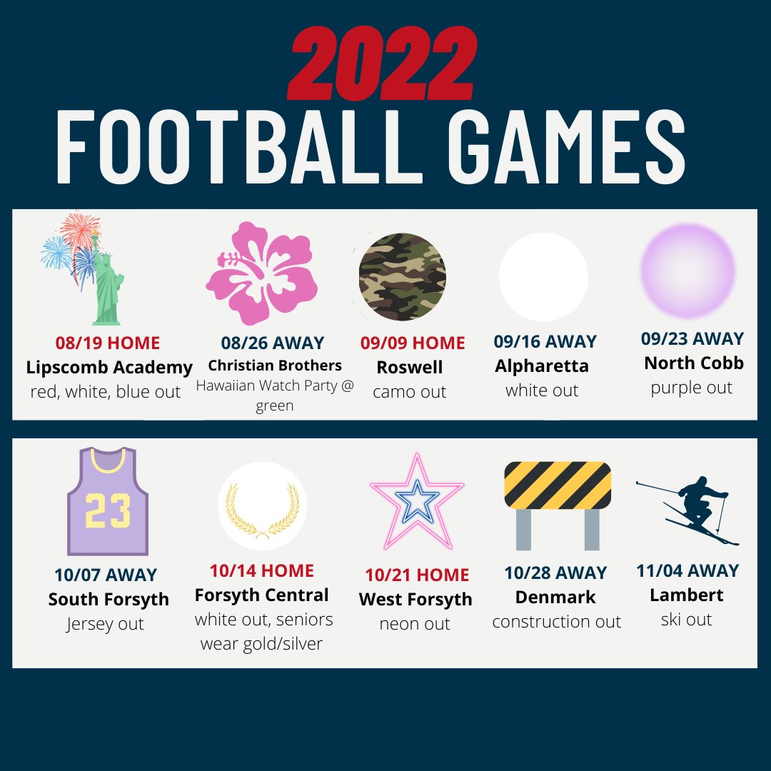 Here are our 2022 football game themes!! Be sure to show up and show out to support our eagles this season! 🦅🏈 <a href="/MiltonEagles_FB/">Milton High School Football</a> <a href="/CoachBenReaves/">Ben Reaves Jr.</a> <a href="/MiltonHSEagles/">Milton Athletics</a>