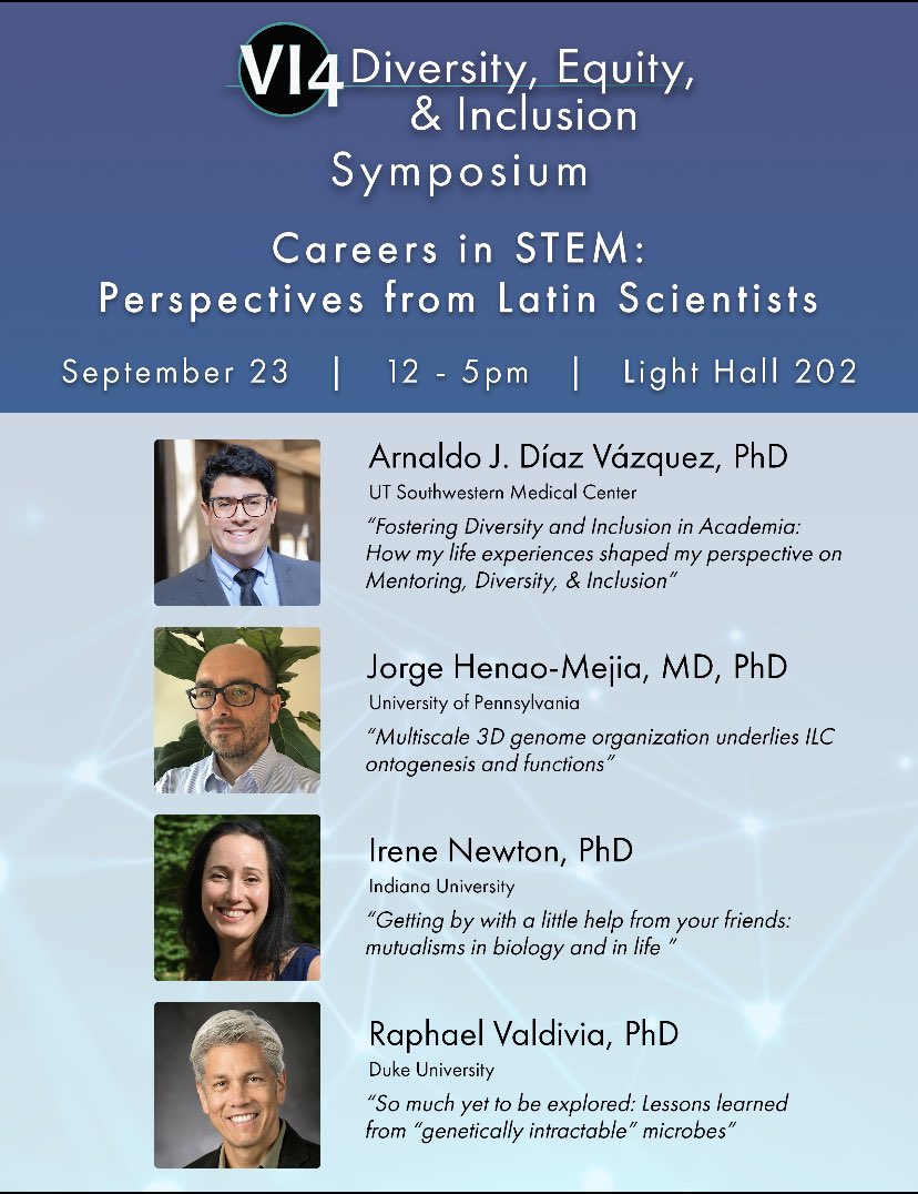 Mari_Byndloss's tweet photo. ๐จ SAVE THE DATE ๐จ - The @VI4Research DEI Symposium highlighting #LatininSTEM will happen IN PERSON on Sept 23rd! We have a phenomenal speaker line-up: @ADiaz_PhD , Jorge Henao-Mejia, @chicaScientific and @valdi001 ! Open to @VUMCResearch and @VanderbiltU community. Join us! https://t.co/vdsIGMEEJD