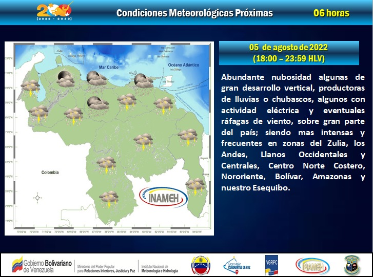 SecuritechVen's tweet image. #5Ago #INAMEHInforma Condiciones Meteorológicas próximas 06 Horas