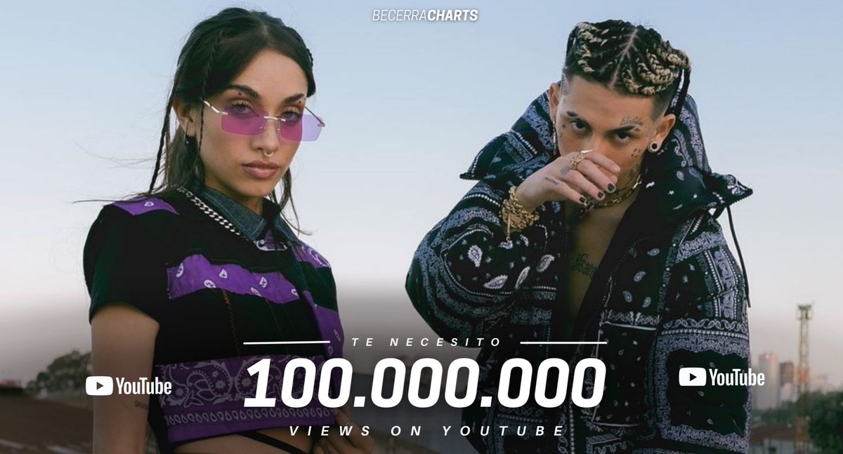 'Te Necesito' de KHEA y Maria Becerra alcanzó los 100 MILLONES de vistas en Youtube.

— Es el 10mo video de la artista en lograrlo.