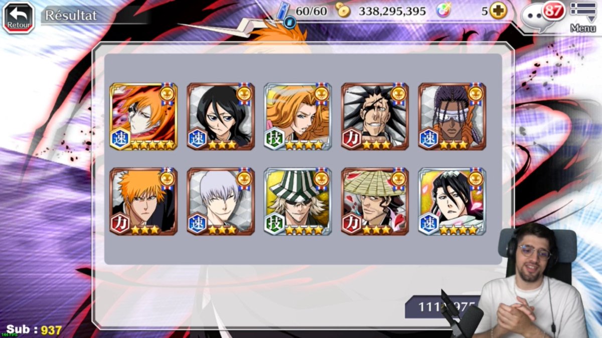 Marodelaspada's tweet image. Imagine tu t'appelle @Shini_gang ta fait un live invocation 5K sur Aizen tu drop NI Yamaji, NI JuhaBach et NI AIZEN !