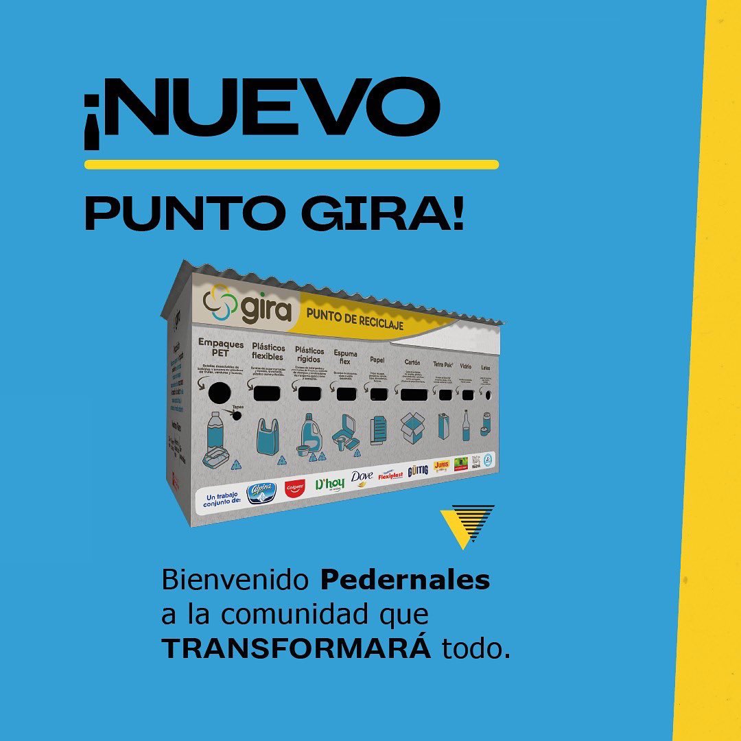 GiraReciclaEC's tweet photo. #PuntoGIRA ¡Un nuevo Punto GIRA llega a #Pedernales!
Encuéntralo en @AkiEcuador Av. García Moreno y Calle Pedernales.
Únete a nuestra comunidad y salvemos el planeta🌎
Visita 👉🏽 https://t.co/hEYkyAcBHO y conoce otros puntos GIRA♻️
#ReciclarTransforma #ReciclaEcuador https://t.co/7T2JNTNAHG