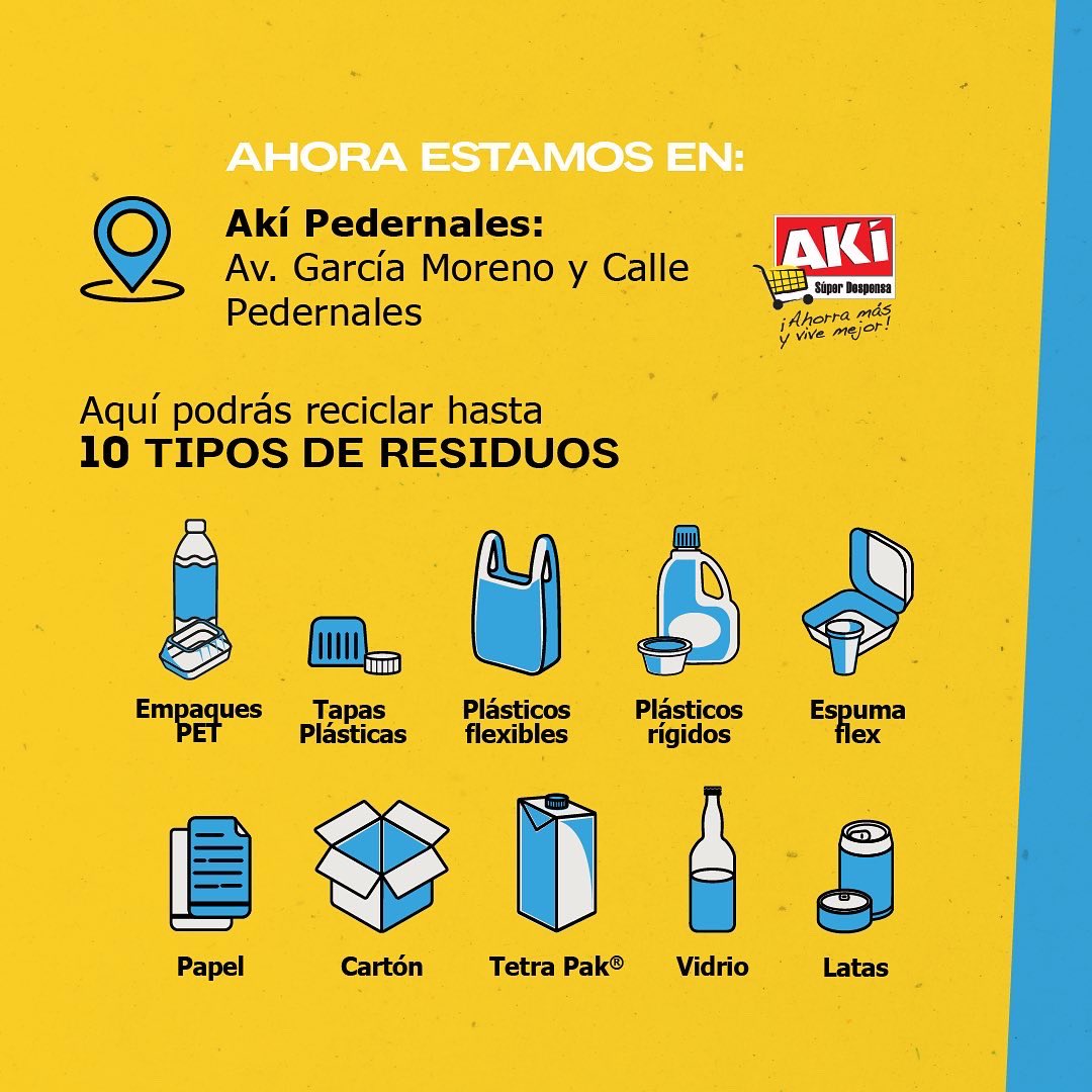 GiraReciclaEC's tweet photo. #PuntoGIRA ¡Un nuevo Punto GIRA llega a #Pedernales!
Encuéntralo en @AkiEcuador Av. García Moreno y Calle Pedernales.
Únete a nuestra comunidad y salvemos el planeta🌎
Visita 👉🏽 https://t.co/hEYkyAcBHO y conoce otros puntos GIRA♻️
#ReciclarTransforma #ReciclaEcuador https://t.co/7T2JNTNAHG