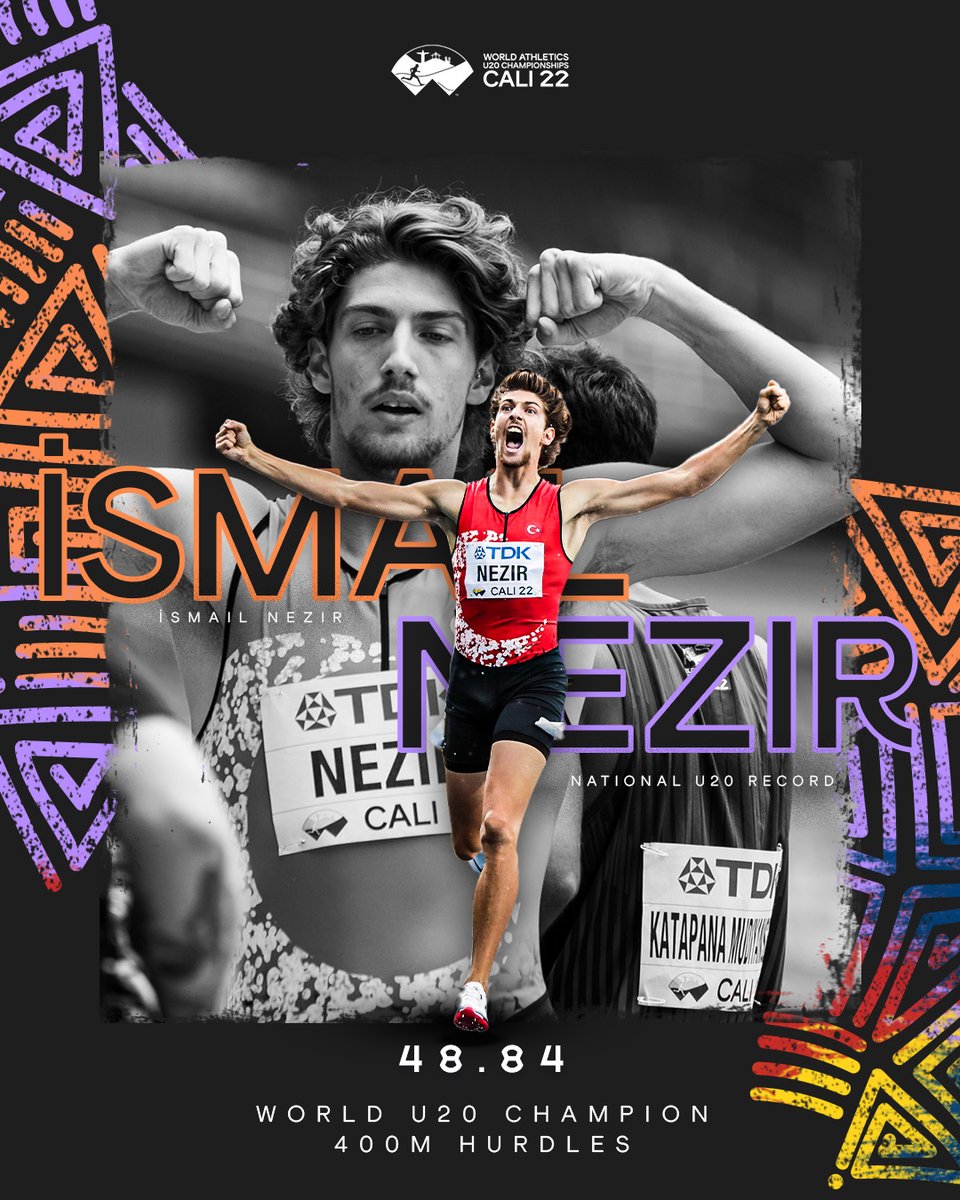 ANOTHER GOLD FOR TURKEY 🥇

Ismail Nezir 🇹🇷 powers to a national U20 record of 48.84 over 400m hurdles and claims the title!

#WorldAthleticsU20