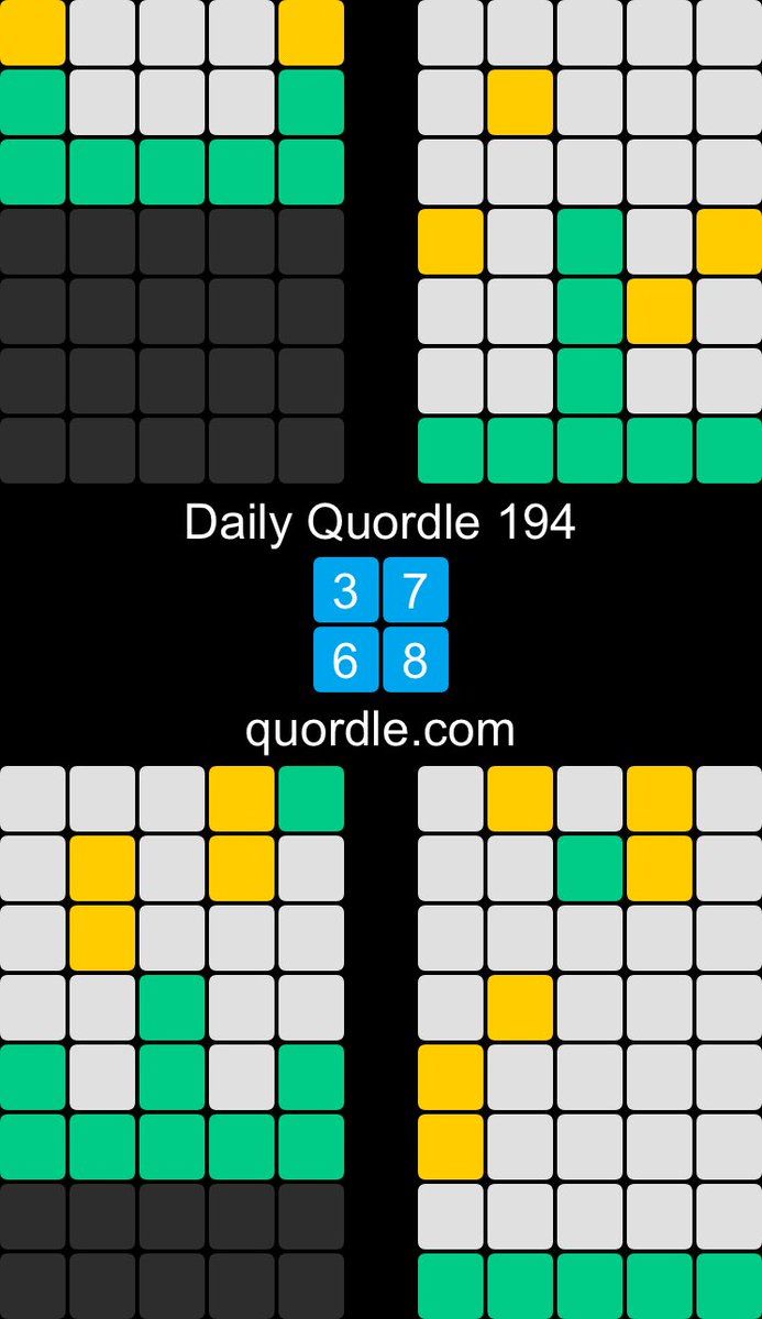 Daily Quordle 194 3️⃣7️⃣ 6️⃣8️⃣ quordle.com