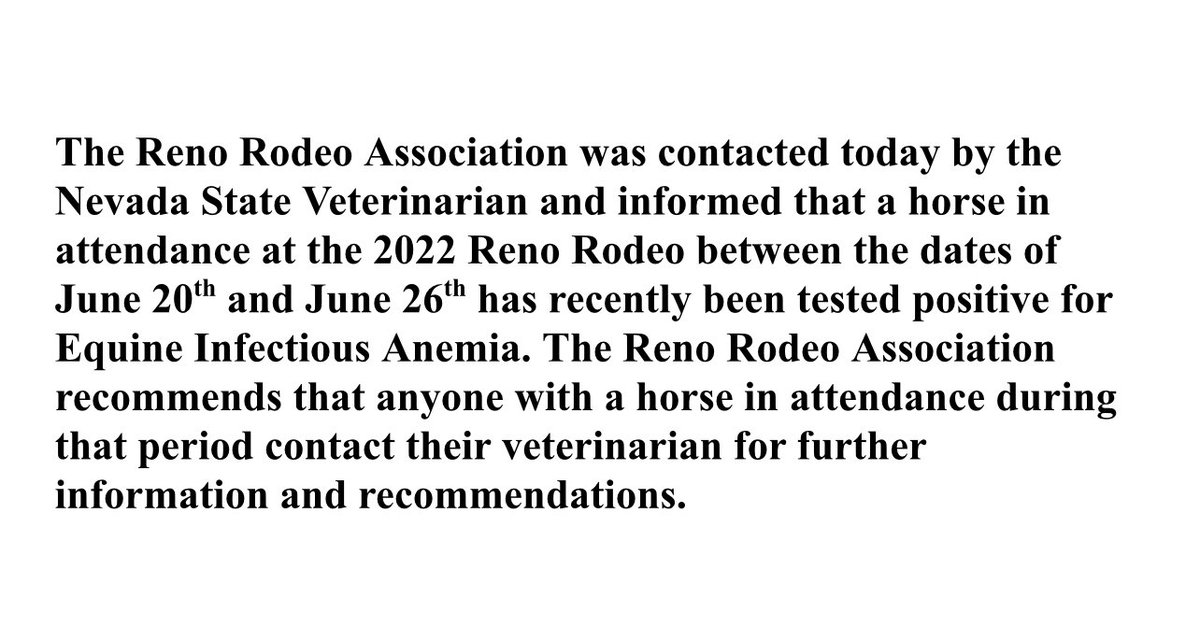renorodeo's tweet photo. Out of an abundance of caution, we share this message from Reno Rodeo Veterinarian, Joe Coli. https://t.co/4eyPjY08Cb