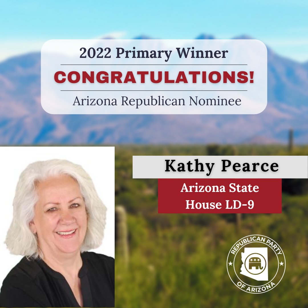 AZGOP's tweet image. WINNER! WINNER! 
 
LD-9 is all set! We have your Republican Primary Nominees:
 
Kathy Pearce - State House
Mary Ann Mendoza - State House
 
It’s time to keep this momentum going and VOTE RED this November
#KeepArizonaRed