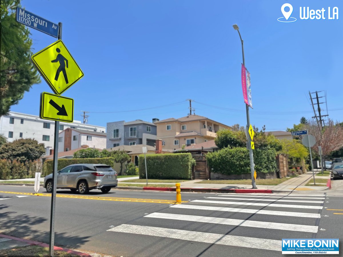 Thank you <a href="/LADOTofficial/">LADOT</a> for installing a new crosswalk at Barrington Avenue and at Missouri Avenue. This new improvement makes it easier and safer for West LA residents to get to Stoner Park.