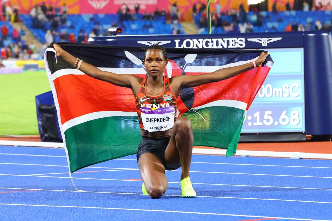 hajjram's tweet photo. Jackline Chepkoech won her first Gold medal at the ongoing Commonwealth Games setting the game record of 9:15:68 in the women's 3000m steeplechase.

#TeamKenya
#birmingham 
#Birmingham2022 
#CommonwealthGames https://t.co/yhpinjzZik