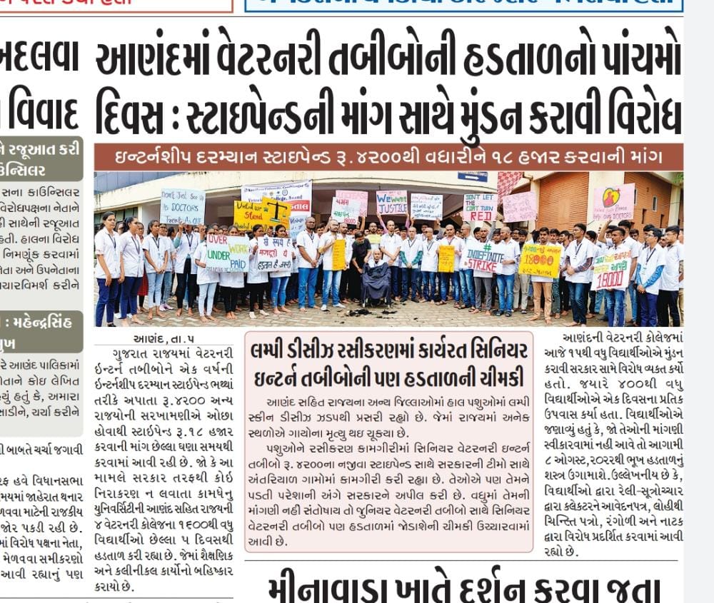 હાલ સુધી બેઠી હતી સરકાર જંપીને,કામે લગાડી દીધા બધાય ને લમ્પી એ,કામ થતા જ ભૂલી જાય પશુવૈદ્યો ને ,આ સરકાર તો બહુ જ દંભી છે.
#Increase_Guj_Vet_Stipend
#Guj_vet_union <a href="/CMOGuj/">CMO Gujarat</a> <a href="/Bhupendrapbjp/">Bhupendra Patel</a> <a href="/KanuDesai180/">Kanu Desai</a> <a href="/RaghavjiPatel/">Raghavji Patel</a> <a href="/CRPaatil/">C R Paatil</a> <a href="/BJP4Gujarat/">BJP Gujarat</a> <a href="/Divya_Bhaskar/">Divya Bhaskar</a> <a href="/Drvet29/">Dr Vet</a> <a href="/VtvGujarati/">VTV Gujarati News and Beyond</a>