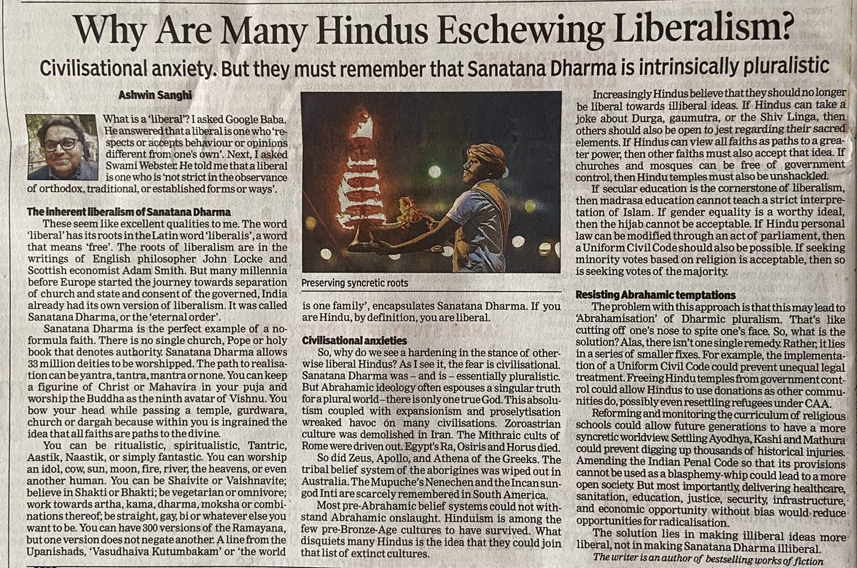 MNageswarRaoIPS's tweet photo. Appreciate @ashwinsanghi for your post.

As hinted in last sentence of your post, contemporary Liberalism is Illiberalism in former’s garb which may aptly be called as #PseudoLiberalism like #PseudoSecularism &amp; #PseudoHindutva.

Hope we get to meet soon for an intellectual treat. https://t.co/HbOcklMgLs