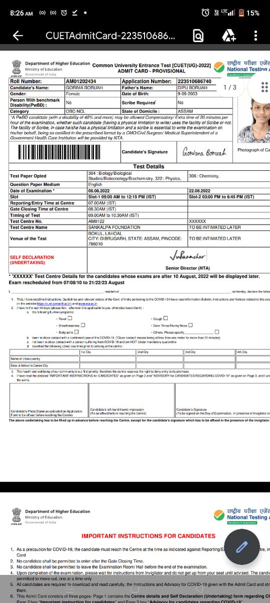 being_prabhat's tweet photo. @DG_NTA Sir at 1st my exam is showed after 10th August,But now it is shwed at 6Th August.. i mean today
Mail of downloading the admit card came at 8.10 am todayhow it is possible to write the exam today. 
PLEASE HELP
I sent mail this,but no response
@manashTOI #CUET #cuetphase2 https://t.co/QZLRgfBo6t