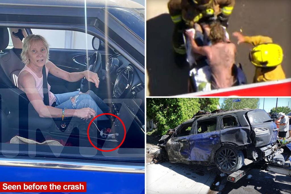 nypost's tweet photo. Anne Heche severely burned after crashing her car into Los Angeles home https://t.co/sRvL8iwSFt https://t.co/HzNNyQqtpz