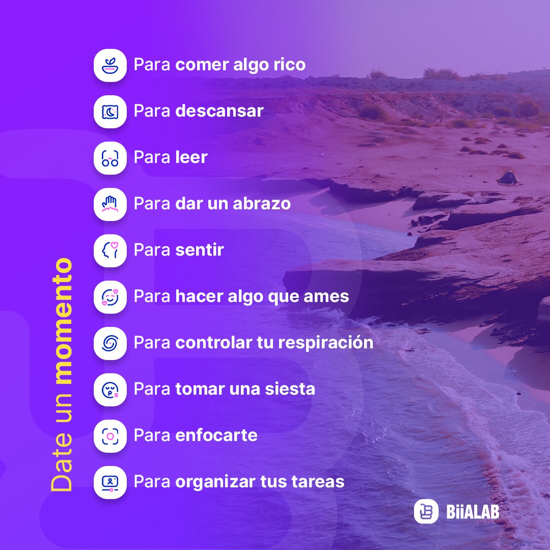 BiiAlab's tweet photo. Sin importar qué tantas ocupaciones tengas, debes dedicarte tiempo. NO es tiempo perdido, NO es falta de productividad y NO es innecesario. Cuando comiences a hacerlo verás cómo tu vida será mucho más amena en todo sentido y los demás empezarán a notarlo 😉

#biialab #amorpropio https://t.co/F06VZWCKI1