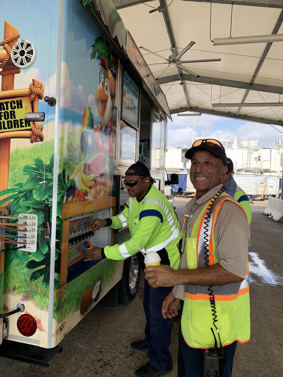 Brodt4Mike's tweet photo. IAH treated ramp employees with a cold treat to take the edge off the heat. This event was a token of appreciation for the hard work during the hot summer months.  Thank you team IAH for taking good care of each other and our customers! @weareunited @jbozboswell https://t.co/gFk7jCOmBT