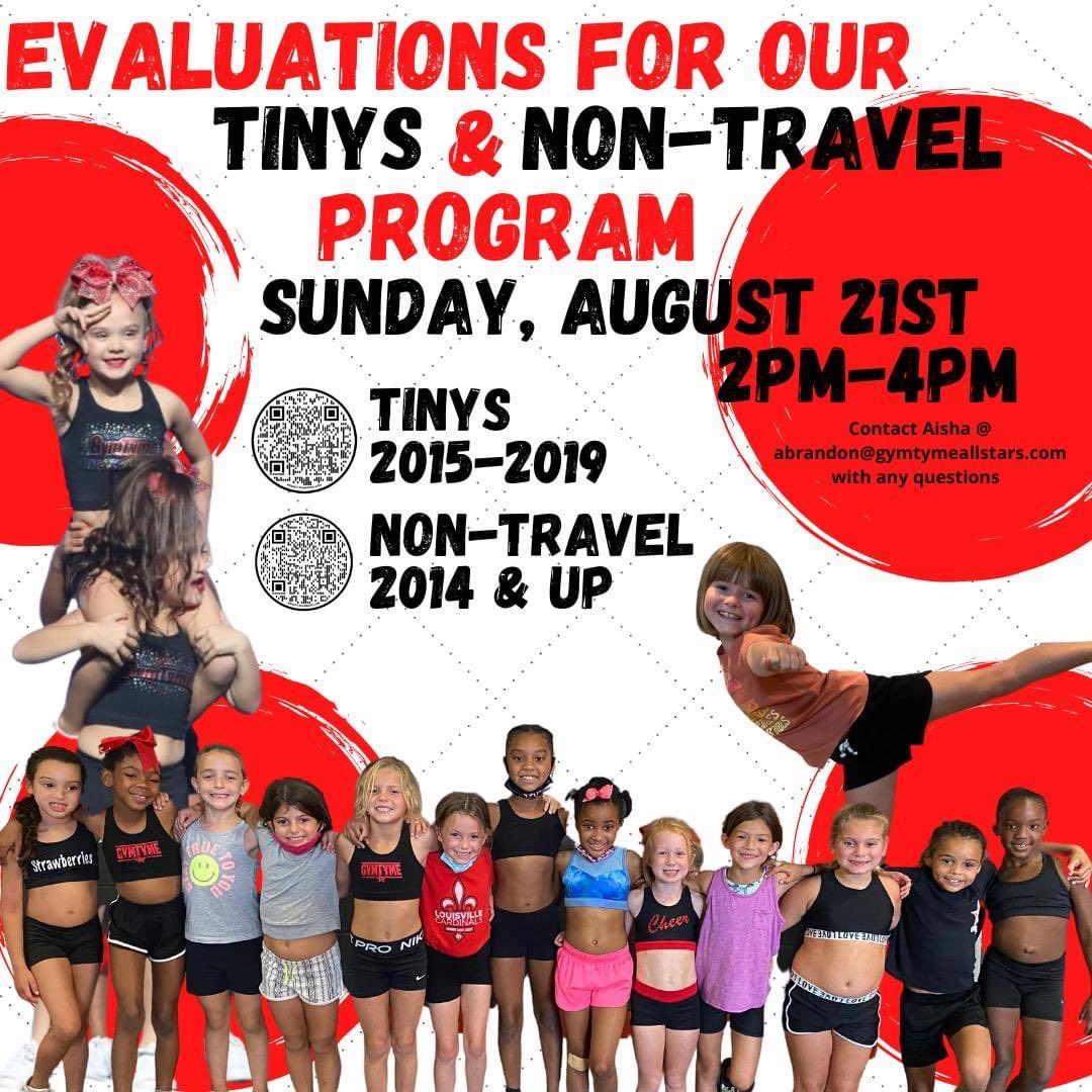 Evaluations for our Non-Travel &amp; Tiny Program are right around the corner!! 
August 21st 2pm-4pm

Click the link below to register athletes born 2015-2019  
gomotionapp.com/team/kygta/pag…

Click the link below to register athletes born 2014 &amp; up 
gomotionapp.com/team/kygta/pag…
