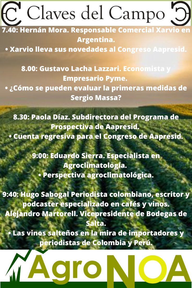 agronoa's tweet photo. Mañana, de 7 a 10 a.m., llega #ClavesDelCampo con la conducción de Belisario Saravia Olmos. Sintonizanos por @RadioSaltaAM840 https://t.co/4AbqdYuJsu