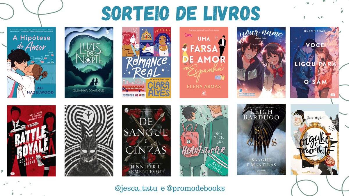 promodebooks's tweet image. 📚📚 Sorteio de Aniversário #4 📚📚

🏆 Prêmio:
✨ Um livro dentre as opções da imagem ou R$40 em livros! 

↪️ Regras:
• Seguir @promodebooks e @jesca_tatu  
• Comentar o livro desejado ou R$40 em livros
• Dar RT nesse tweet (sem citar)

Resultado: 13/08! 🍀📚