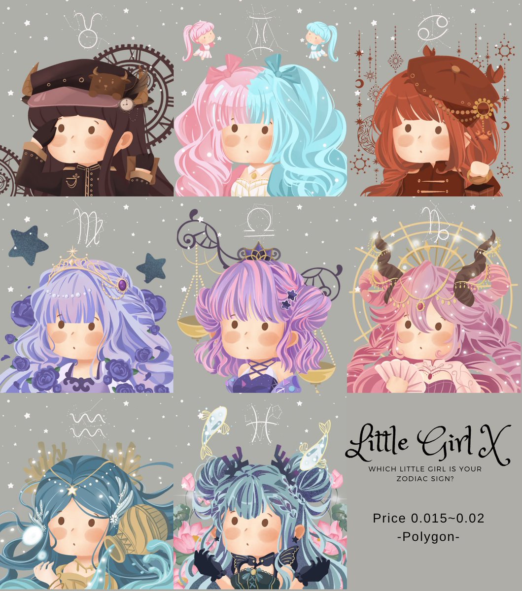 ⭐️Little girl X⭐️
- Zodiac theme -
✿——————————————✿
Price: 0.015~0.02 (polygon) 
🕸opensea.io/collection/lit…

#NFTs #NFTTHAILAND #NFTCollection #NFTCommmunity
 #NFT宣伝枠 #NFTJapan #nftkorea
