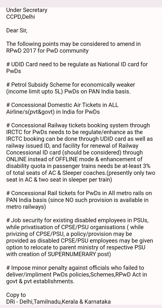 Suggestions/ Recommendations by DRi to RPwD Act 2017

Thanks to CCPD, Delhi
#disabled #handicap