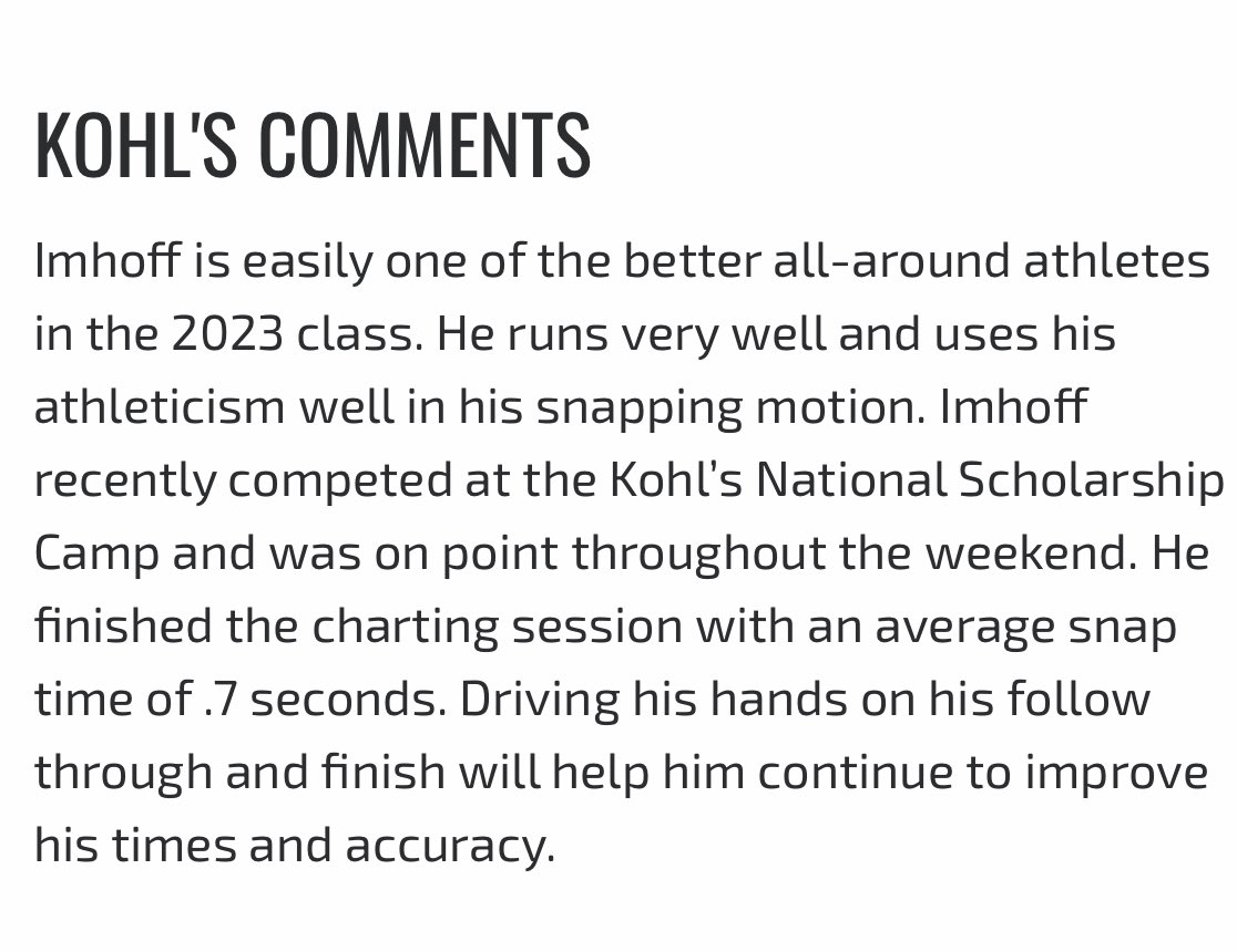 Nolan Imhoff (MSUM C/O 2027,4.5⭐️LS, ILB/ TE) (@nolanimhoff70) on Twitter photo Thank you <a href="/KohlsSnapping/">Kohl's Snapping Camps</a> and <a href="/Coach_Casper/">Coach Casey Casper</a> for the write-up and the new 4.5 ⭐️ rating. Blessed to be the number 34th ranked snapper in the class of ’23! Thank you <a href="/KohlsSnapping/">Kohl's Snapping Camps</a> and <a href="/Coach_Casper/">Coach Casey Casper</a> for the write-up and the new 4.5 ⭐️ rating. Blessed to be the number 34th ranked snapper in the class of ’23!