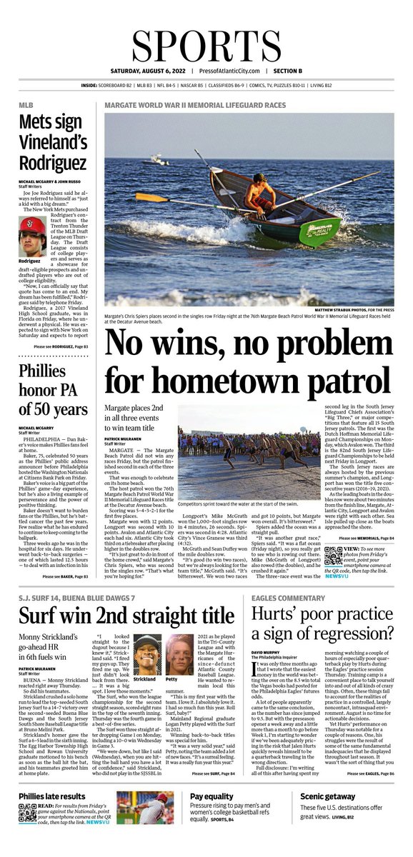 Saturday Press Sports

<a href="/ACPressMcGarry/">Michael McGarry</a> has:
-Vineland alum <a href="/TheRealJoeJoe17/">JoeJoe</a> joins Mets
-Phillies honor longtime PA Dan Baker #RingTheBell 

<a href="/ACPressMulranen/">Patrick Mulranen</a> has: 
-Margate BP winning WWII Memorials. Photos by @mstrabuk 
-SJ Surf win SJSSBL title

Eagles, NASCAR, more inside