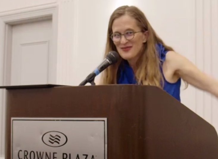 daylejean's tweet photo. Laura Stanfill, author of Singing Lessons for the Stylish Canary, giving a wonderful keynote address at #wilwrite22 . "Measure yourself by the process, not the result." @wilwrite @writer_guild #writingcommunity #amwriting @LHStanfill https://t.co/FD3tpX9JfO