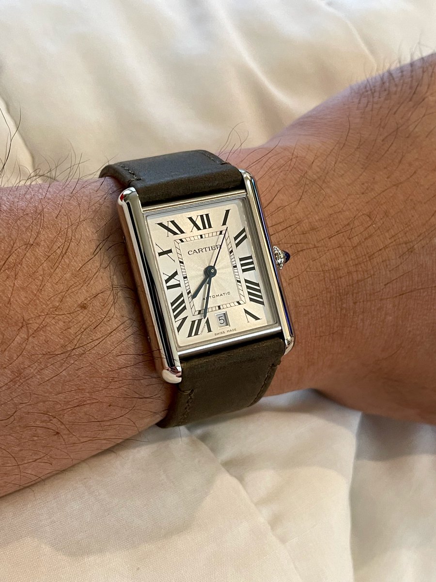 SimRacerEX's tweet photo. Was glad our SA was able to find one of these for us! The XL is super underrated and super hard to get! Bought the bracelet version and some straps! #cartier #tank #tankmust #xl https://t.co/cBbqqJepiN