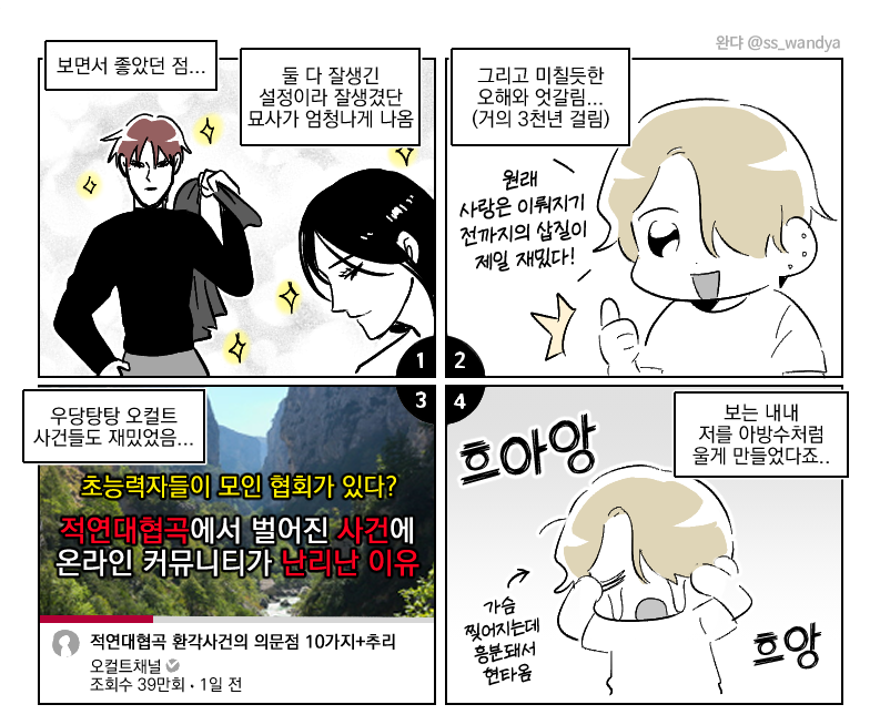 제가 좋아하는 BL소설 <열화요수> 후기 만화입니다...
본지 1년이 넘었는데 후기를 그리는 여자가 있다?!