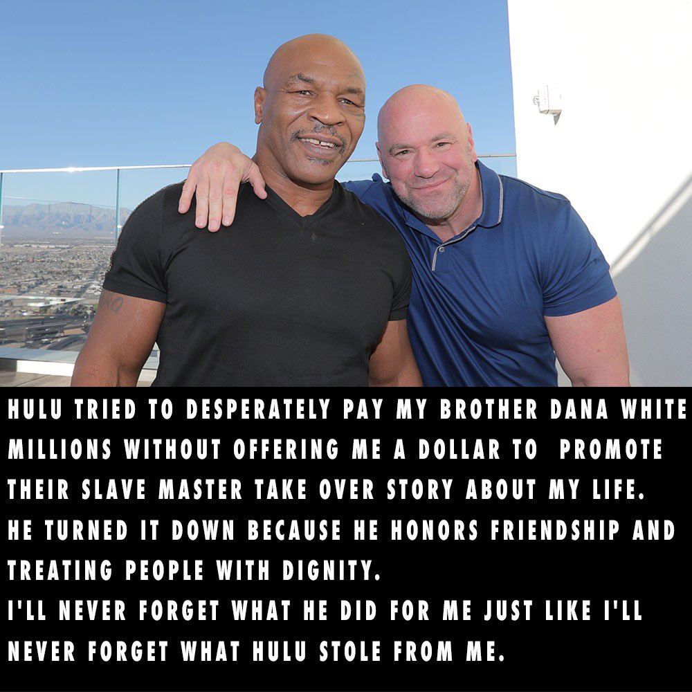 Hulu tried to desperately pay my brother <a href="/danawhite/">danawhite</a> millions without offering me a dollar to  promote their slave master take over story about my life. He turned it down because he honors friendship and treating people with dignity.  I'll never forget what he did for me just like