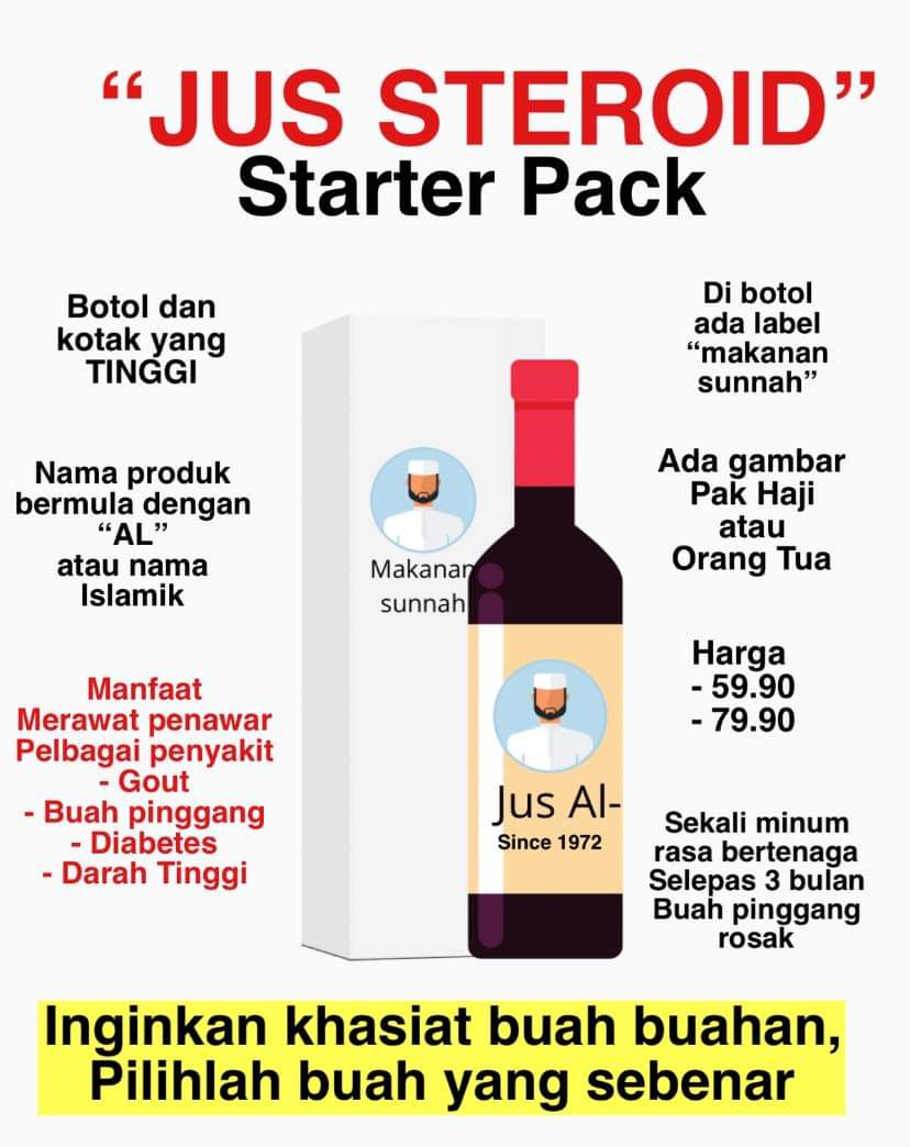 health_malaysia's tweet photo. Jika anda ditawarkan dengan Jus Kesihatan dengan pelbagai manfaat kesihatan dan mendakwa mampu menjadi penawar kepada pelbagai masalah kesihatan, sila berhati hati kerana ia mungkin produk yang mengandungi steroid.

Steroid mempunyai sifat anti radang yang mampu.. 

Thread. https://t.co/r7AoQrkRP2