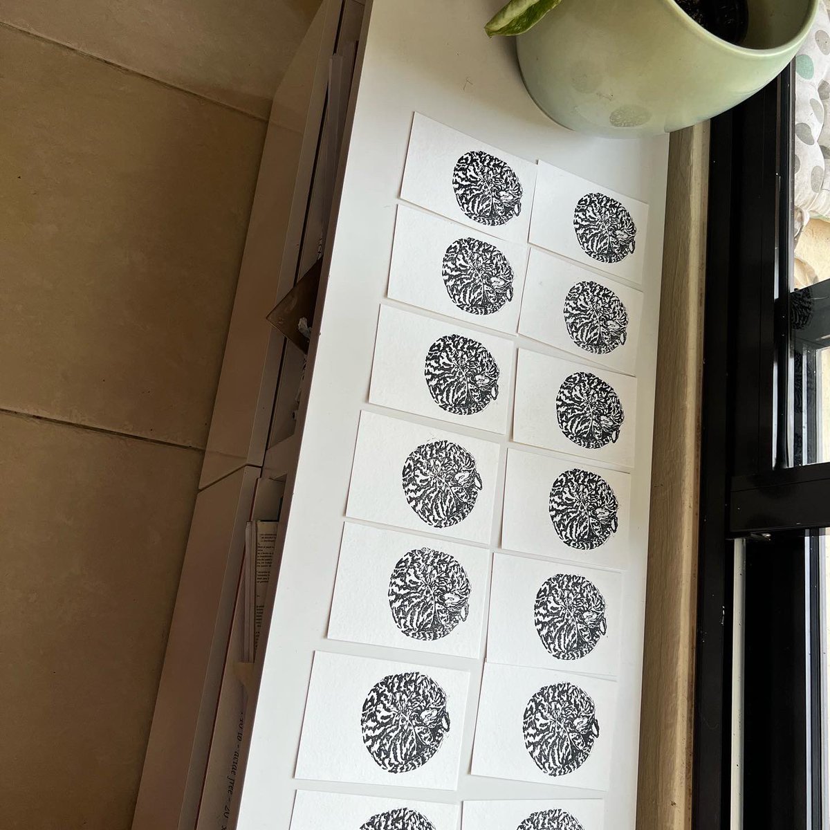 In the studio: made some #linocut postcards recently with out new small A6 woodzilla press