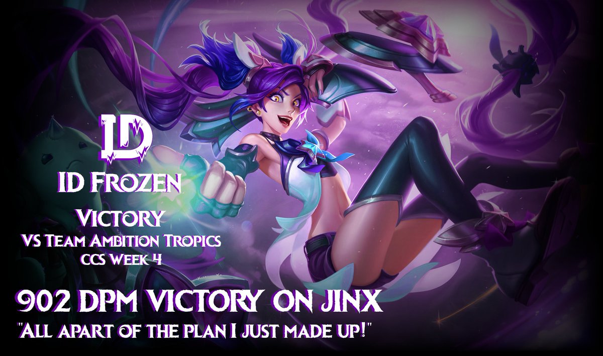 This took absolutely ages, but I'm proud of how the color edits came out. 

Dallas did really well in Week 4 using the Mythic Chroma for Star Guardian Jinx. He said he would like if I could make the splash art look like the chroma "if it wasn't too much work"

I ignored that part