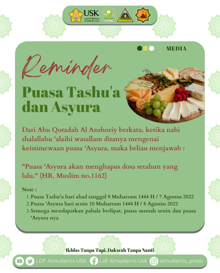 🕌[Puasa Tasu'a dan Asyura]🕌

Yuk kenalan sama puasa sunnah pada bulan Muharram, yaitu puasa tasu'a dan asyura✨

Apa sih keistimewaan kedua puasa sunnah ini? dan jatuh di tanggal berapa Agustus ya?

ig: @almudarris_press 
#PuasaSunnah #PuasaAsyura #PuasaTasua