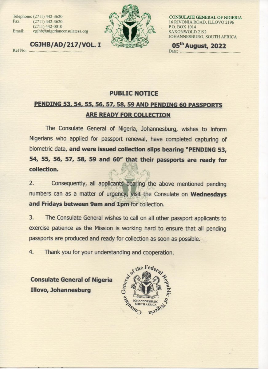 CONSUJ1's tweet photo. Important Notice from the Consulate General of Nigeria, Johannesburg. 

#consuj #naijastudent #consulate #Nigeria https://t.co/ldlXHEF9fE