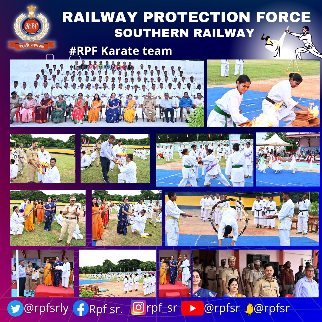 RPF MEN/WOMEN KARATE TEAM BELT GRADE AWARDING FUNCTION.Smt.Renuka G Mallaya, President of SRWWO graced the occasion on being the chief guest and the program was embellished by the presence Sri. GM.Eswara Rao, PCSC/SR and Sri. Ganesh DRM/MAS,on being the guest of honor <a href="/RPF_INDIA/">RPF INDIA</a>