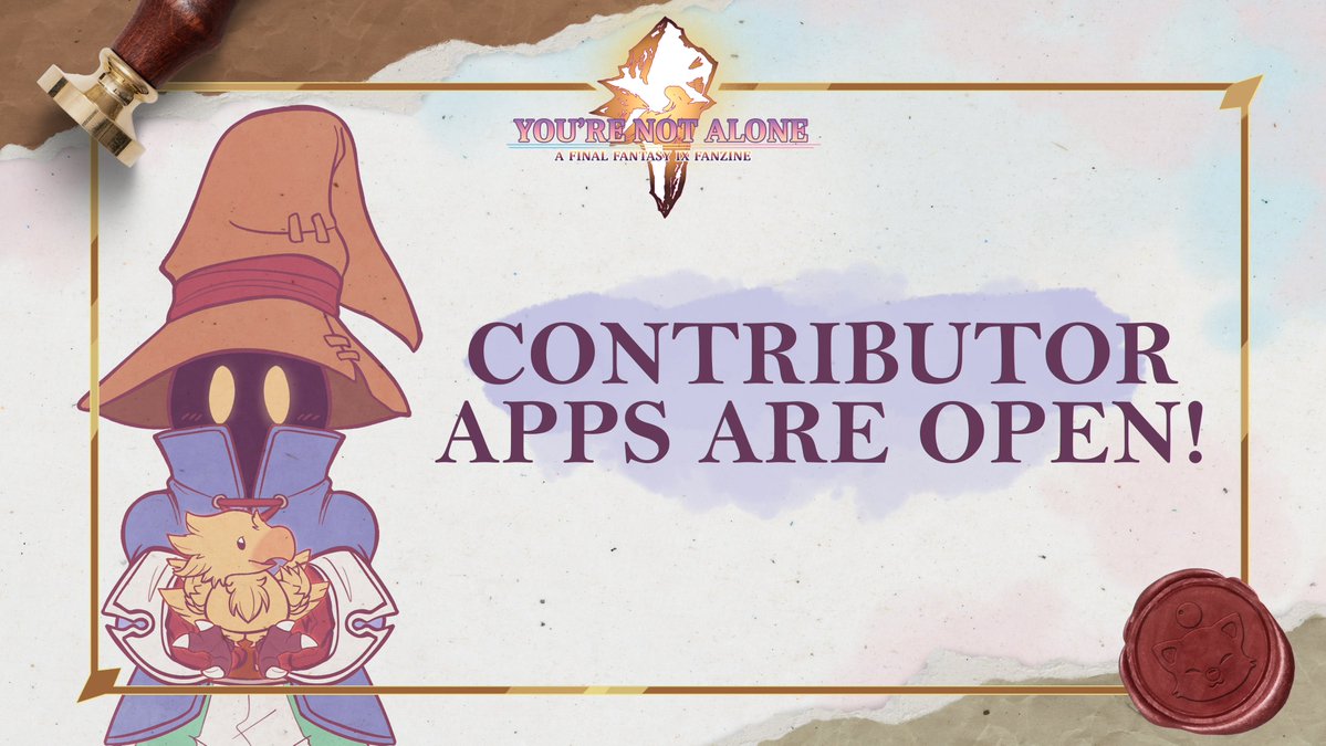 Ff9Zine's tweet photo. 💿 INSERTING DISC TWO 💿

Contributor Applications are open for You're Not Alone: a FFIX Fanzine!

📅 Closes: Sep 10, 23:59 PDT

Artist: https://t.co/MQwwyNQNHY
Merch: https://t.co/dZG3jOosZA
Writer: https://t.co/eN5qsPhB1k
Alt.: https://t.co/fIv2m53VHE https://t.co/bmERvCCq5n