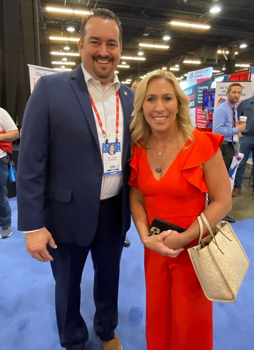 RepRoberts's tweet image. #CPAC2022 Marjorie Taylor Greene said that anyone who supports Adam Kinzinger is no real Republican, so vote Sean Roberts for Labor August 23!