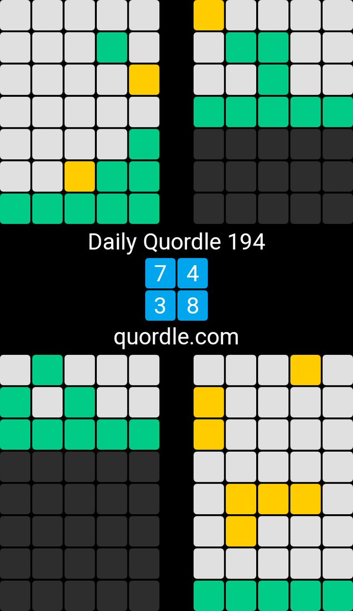 Daily Quordle 194 7️⃣4️⃣ 3️⃣8️⃣ quordle.com