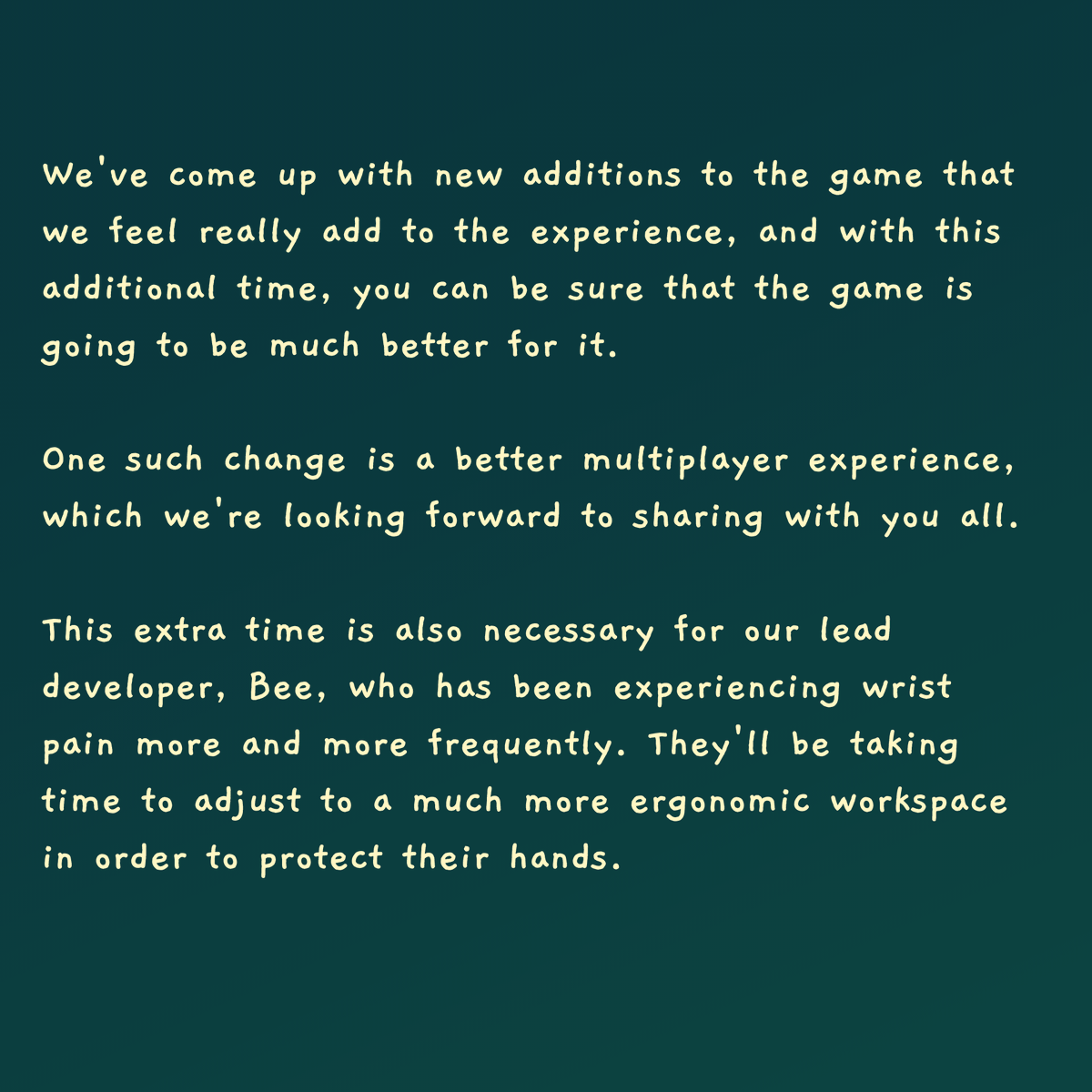 FrogteamGames's tweet photo. AN IMPORTANT UPDATE ON FROGSONG'S RELEASE DATE

Unfortunately, we've come to realize we need more time to finish the game. Please read and bear with us as we finish our little game.

Thank you for understanding. 🐸 https://t.co/uQbLAc4KvF